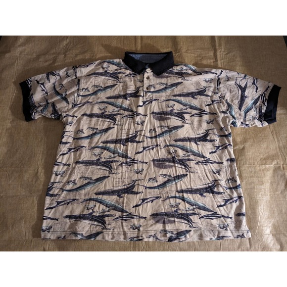 Knights Of Round Table Men's Short Sleeve Polo Size Big 1X Whale Pattern - Picture 3 of 6